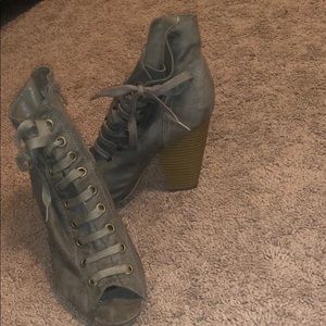 Lace up open toe booties